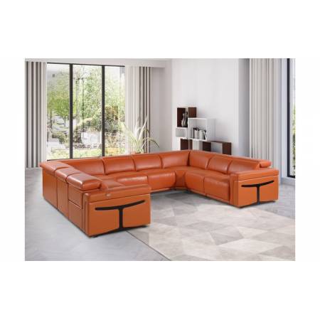 1126 - Camel 8-Piece-No Console 4-Power Reclining Italian Leather Sectional Sofa