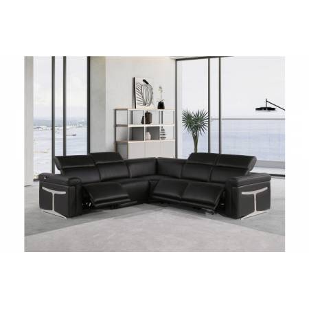 1126 - Top Grain Italian Leather Sectional Sofa 5-Piece w/ 3 power recliners Black