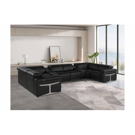 1126 - Black 8-Piece 4-Power Reclining Italian Leather Sectional Sofa
