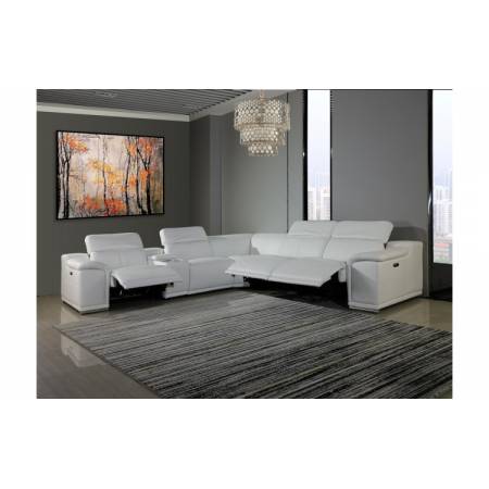 9762-WHITE-3PWR-6PC White 3-Power Reclining 6PC Sectional w/ 1-Console