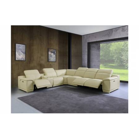 9762-BEIGE-3PWR-7PC Beige 3-Power Reclining 7PC Sectional w/ 1-Console