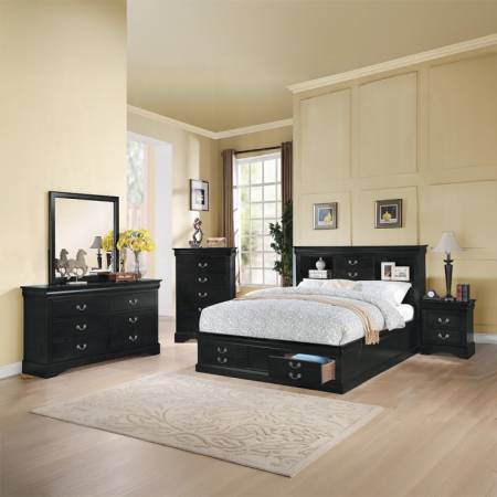 24390Q-4PC 4PC SETS Louis Philippe III Queen Bed W/Storage