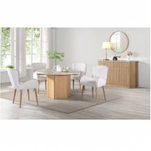 DN02875-5PC 5PC SETS Qwin Round Dining Table W/Marble Top + 4 Side Chairs