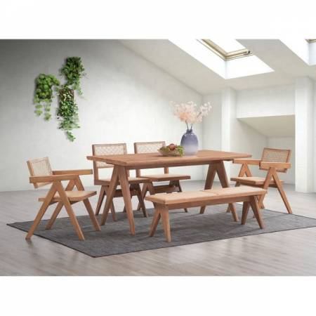 DN02371-6PC 6PC SETS Velentina Dining Table + 2 Side Chairs + 2 Arm Chairs + Bench