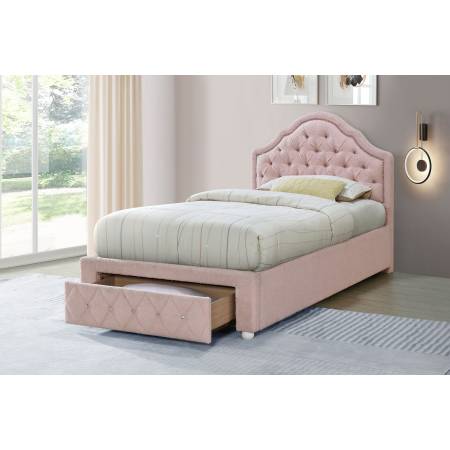460540T Ashleigh 44-inch Upholstered Twin Storage Platform Bed Pink