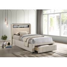 460550T Madison Upholstered LED Twin Storage Platform Bed Cream