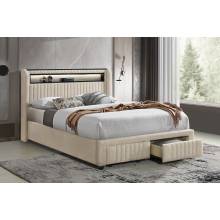 460550F Madison Upholstered LED Full Storage Platform Bed Cream