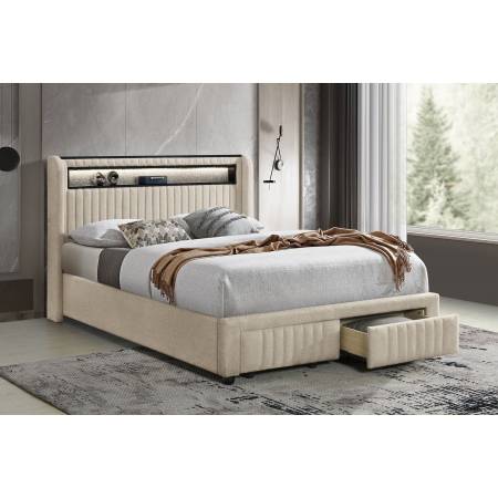460550F Madison Upholstered LED Full Storage Platform Bed Cream