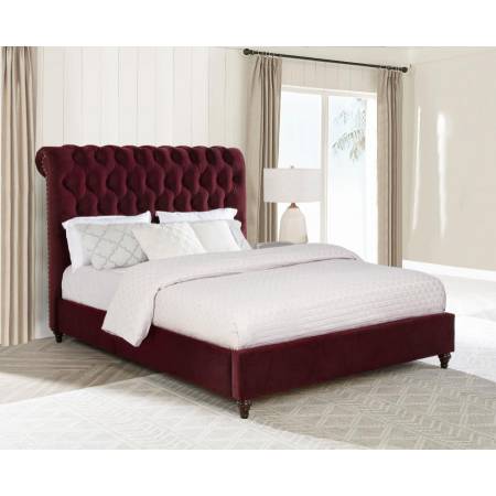 360341KW Devon 57-inch Upholstered California King Panel Bed Wine Red
