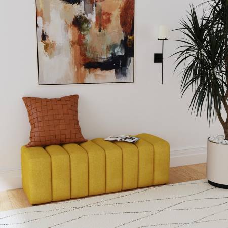 910294 Summer Fabric Upholstered Tufted Accent Bench Mustard Yellow