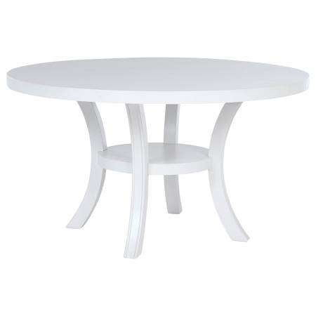 109330 Judd 54-inch Round Dining Wood Table with Shelf Pearl White