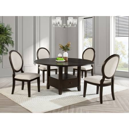 115100-S5 Twyla 5-piece 60-inch Round Wood Dining Table Set Dark Cocoa