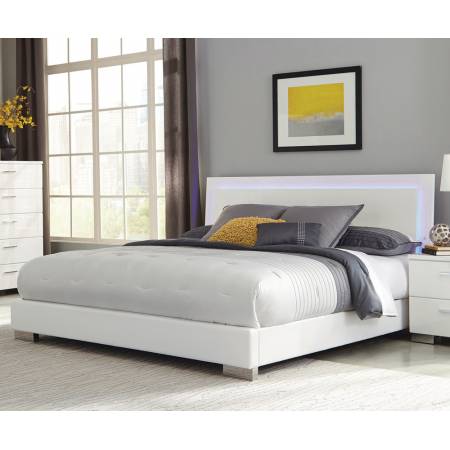 203500KW Felicity Wood California King LED Panel Bed White High Gloss