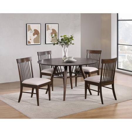 108891-S5 Everton 5-Piece Round 54-Inch Dining Table Set Dark Walnut