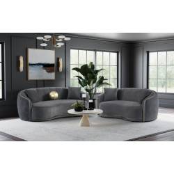 504844-S2 Brookside 2-Piece Velvet Upholstered Sofa Set Dark Grey