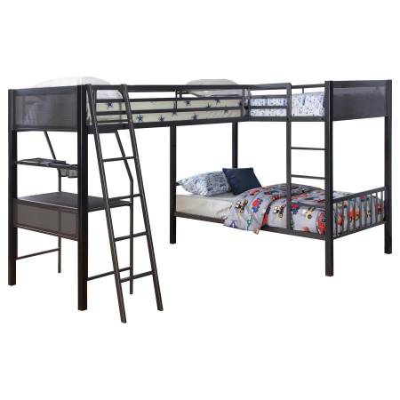 460390-S2 Meyers 2-Piece Metal Twin Over Twin Bunk Bed Set Black And Gunmetal