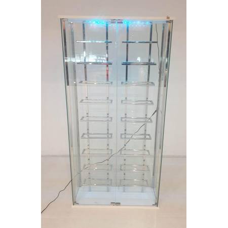 182037 Montara Tempered Glass Wine Storage Display Curio Cabinet With LED Lighting Chrome