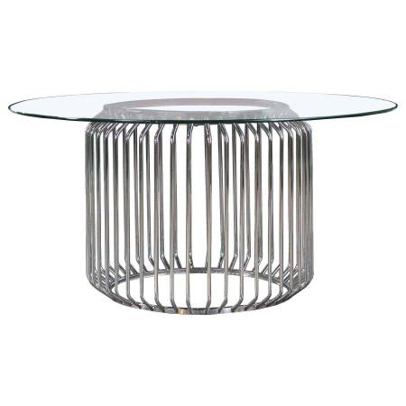 193430BG Veena 60" Round Glass Top Dining Table Clear and Chrome