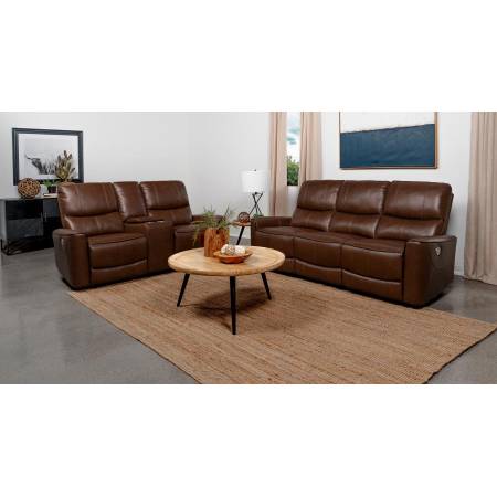 610264P-S2 Greenfield 2-Piece Upholstered Power Reclining Sofa Set Saddle Brown