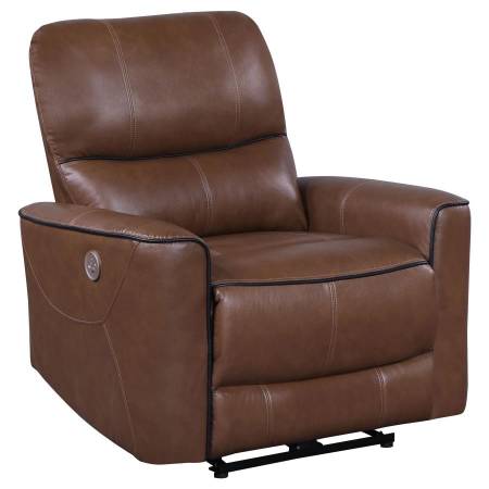 610266P Greenfield Upholstered Power Recliner Chair Saddle Brown