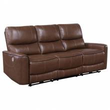 610264P Greenfield Upholstered Power Reclining Sofa Saddle Brown