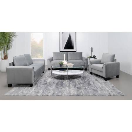 509634-S3 Davis 3-Piece Upholstered Rolled Arm Sofa Grey