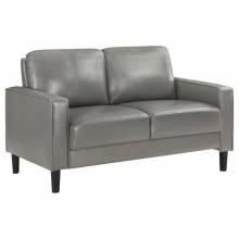 508366 Ruth Upholstered Track Arm Faux Leather Loveseat Grey