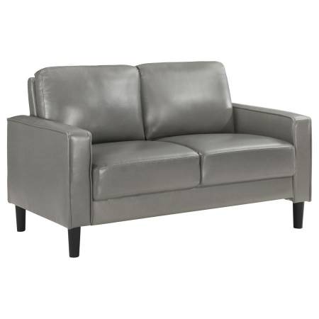 508366 Ruth Upholstered Track Arm Faux Leather Loveseat Grey