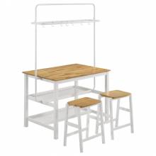 122246-S3 Hollis 3-Piece Kitchen Island Counter Height Table With Stools Brown And White