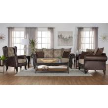 508571-S3 Elmbrook 3-piece Upholstered Rolled Arm Sofa Set with Intricate Wood Carvings Brown