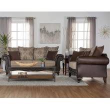 508571-S2 Elmbrook 2-piece Upholstered Rolled Arm Sofa Set with Intricate Wood Carvings Brown
