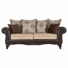 508571 Elmbrook Upholstered Rolled Arm Sofa With Intricate Wood Carvings Brown