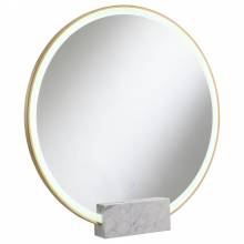 960961 Jocelyn Round Table Top LED Vanity Mirror White Marble Base Gold Frame