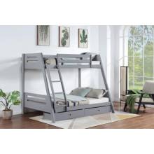 460562TF Trisha Wood Twin Over Full Bunk Bed With Storage Drawers Grey