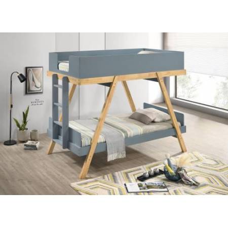 460572T Frankie Wood Twin Over Twin Bunk Bed Van Courtland Blue And Natural