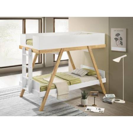 460570T Frankie Wood Twin Over Twin Bunk Bed White And Natural