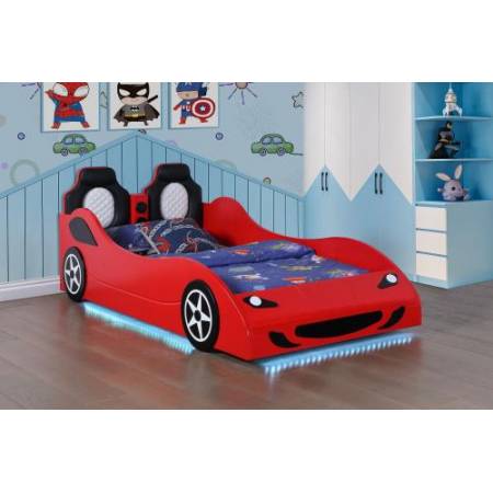 400479 Cruiser Car Themed Twin Bed With Underglow Lights Red
