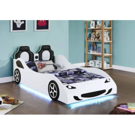 400477 Cruiser Car Themed Twin Bed With Underglow Lights White
