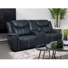 610272 Sloane Upholstered Motion Reclining Loveseat With Console Blue