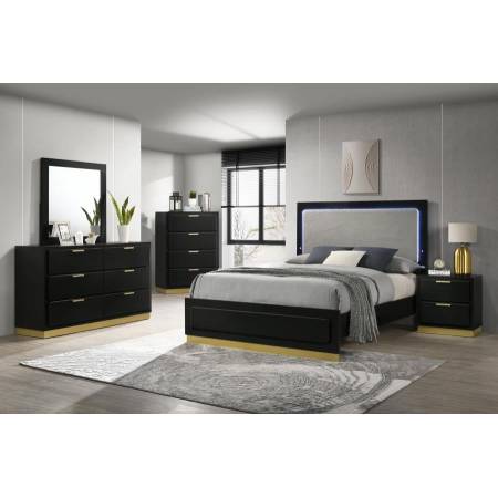 224781KW-S4 4PC SETS Caraway California King Bed With LED Headboard Black And Grey