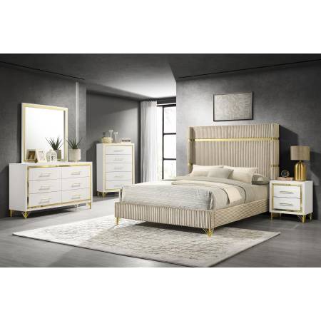 224731Q-S5 Lucia 5-Piece Bedroom Set With Upholstered Queen Wingback Panel Bed Beige
