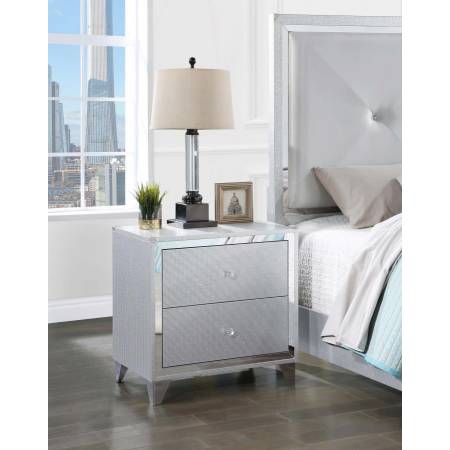224492 Larue 2-Drawer Nightstand With USB Port Silver