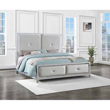 224491KE Larue Upholstered Tufted Eastern King Panel Bed Silver