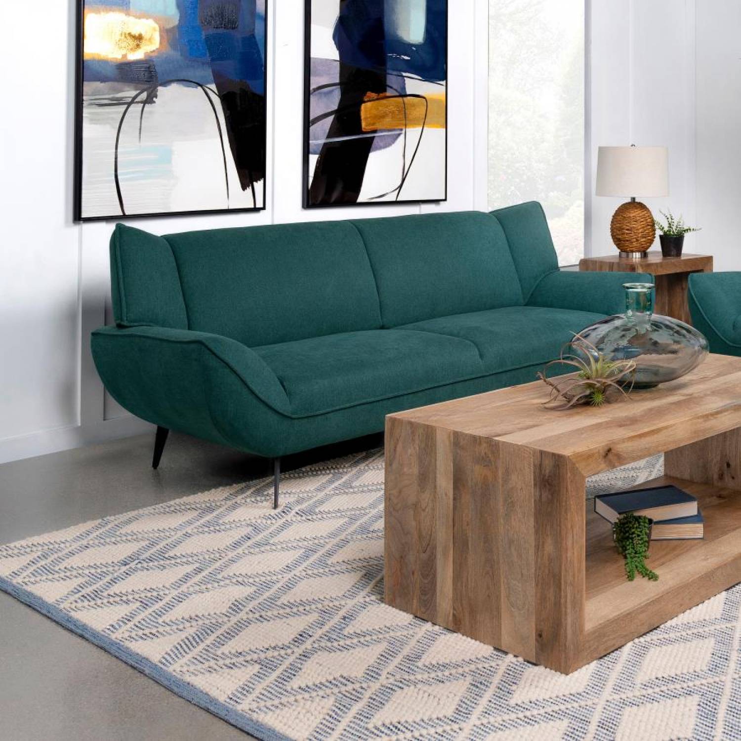 511161 Acton Upholstered Flared Arm Sofa Teal Blue