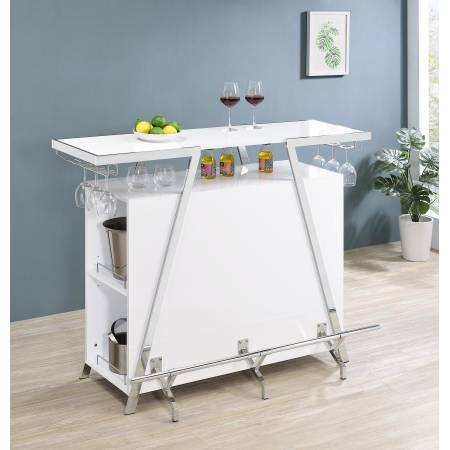 182355 Araceli Home Bar Wine Cabinet White High Gloss And Chrome