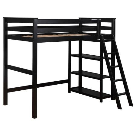 460084 Anica 3-Shelf Wood Twin Loft Bed Black