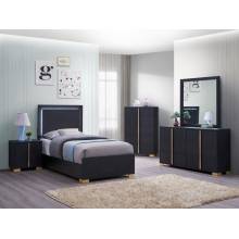 222831T-S4 Marceline 4-Piece Twin Bedroom Set With LED Headboard Black