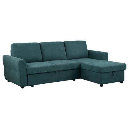 511087 Samantha Upholstered Sleeper Sofa Sectional With Storage Chaise Teal Blue