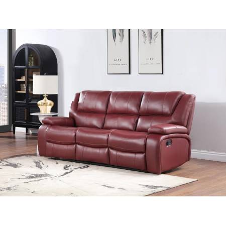 610241 Camila Upholstered Motion Reclining Sofa Red Faux Leather