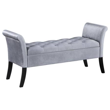 910239 Farrah Upholstered Rolled Arms Storage Bench Silver And Black
